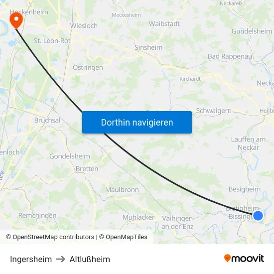 Ingersheim to Altlußheim map