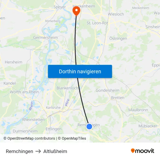 Remchingen to Altlußheim map