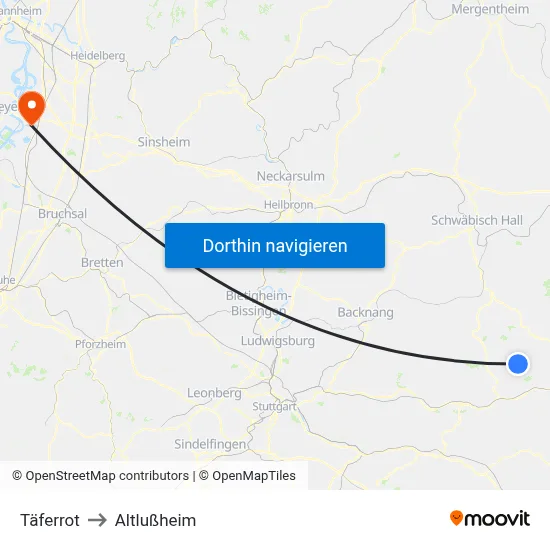 Täferrot to Altlußheim map