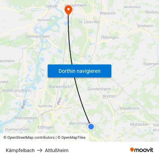 Kämpfelbach to Altlußheim map