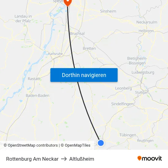 Rottenburg Am Neckar to Altlußheim map