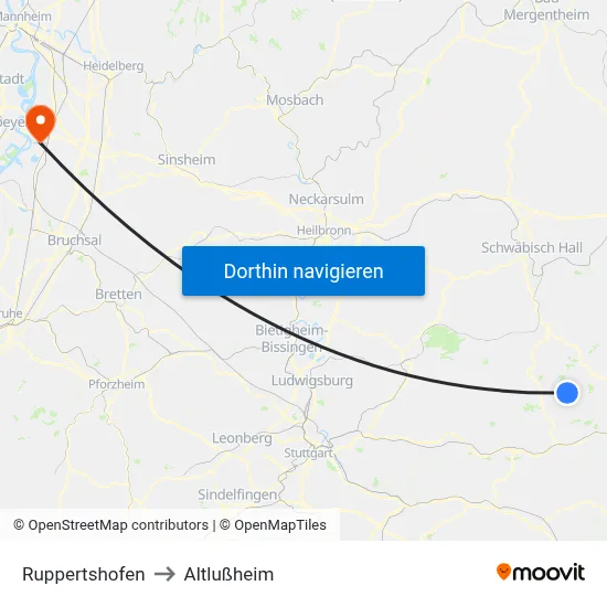 Ruppertshofen to Altlußheim map