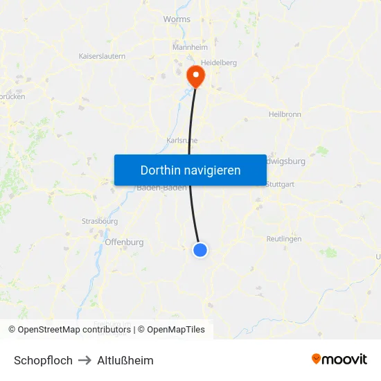 Schopfloch to Altlußheim map
