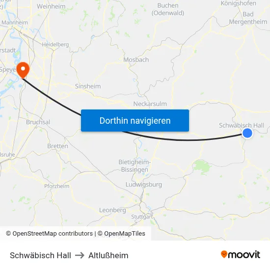 Schwäbisch Hall to Altlußheim map