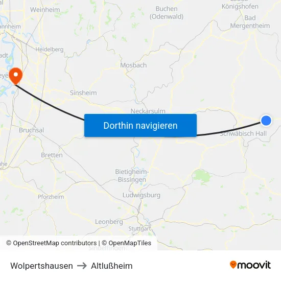 Wolpertshausen to Altlußheim map