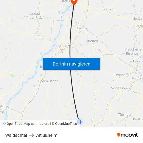 Waldachtal to Altlußheim map