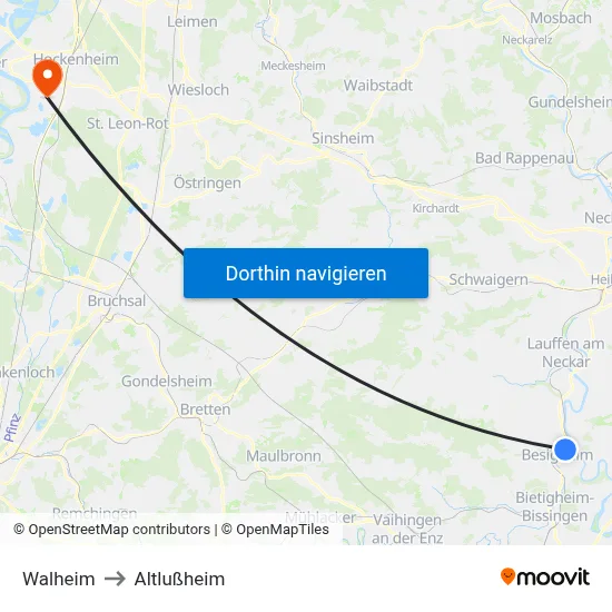 Walheim to Altlußheim map