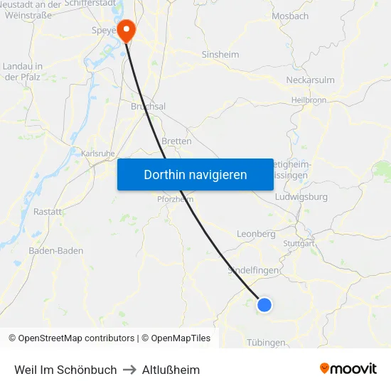 Weil Im Schönbuch to Altlußheim map