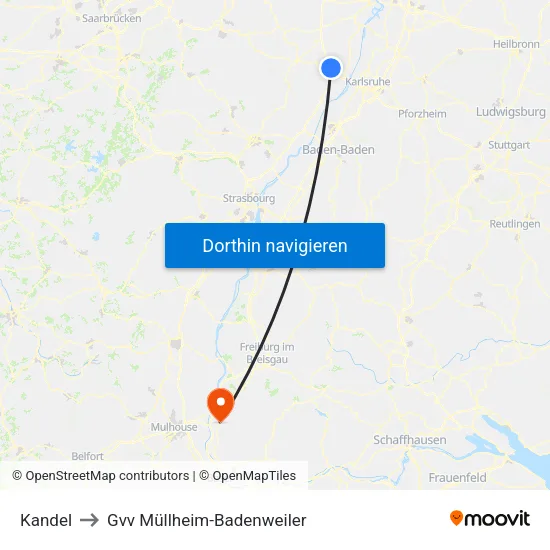 Kandel to Gvv Müllheim-Badenweiler map