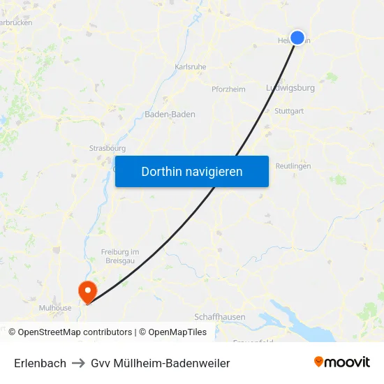 Erlenbach to Gvv Müllheim-Badenweiler map