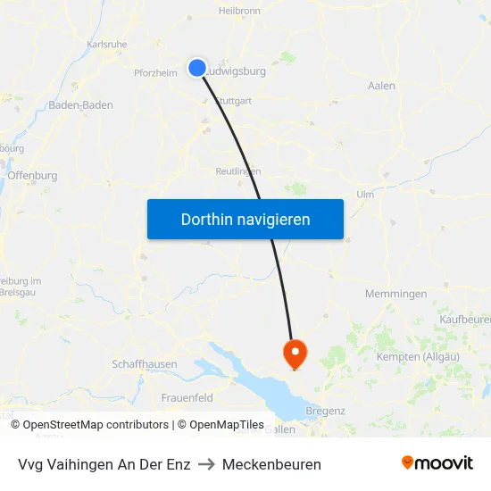 Vvg Vaihingen An Der Enz to Meckenbeuren map