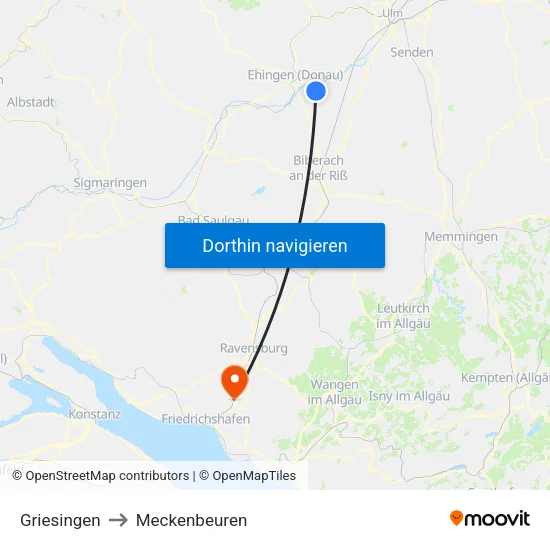 Griesingen to Meckenbeuren map