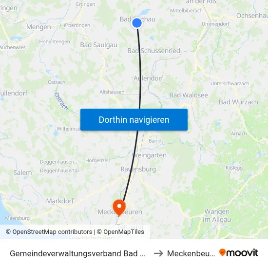 Gemeindeverwaltungsverband Bad Buchau to Meckenbeuren map