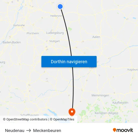 Neudenau to Meckenbeuren map