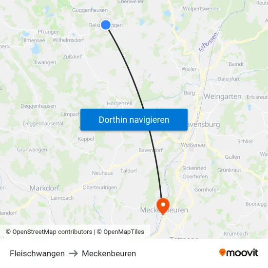 Fleischwangen to Meckenbeuren map