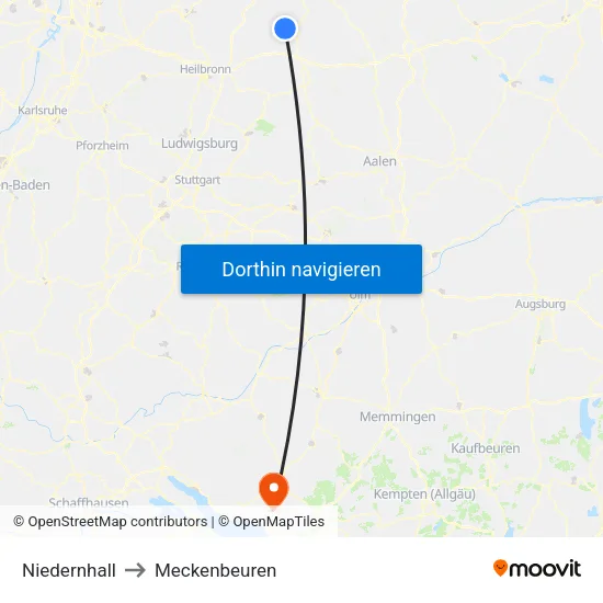 Niedernhall to Meckenbeuren map