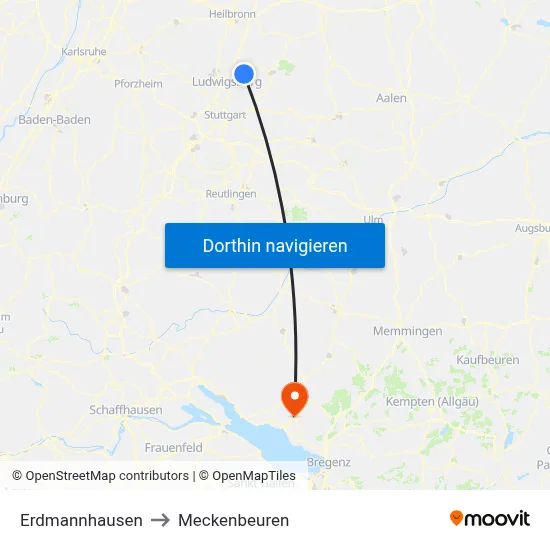 Erdmannhausen to Meckenbeuren map