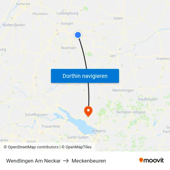 Wendlingen Am Neckar to Meckenbeuren map