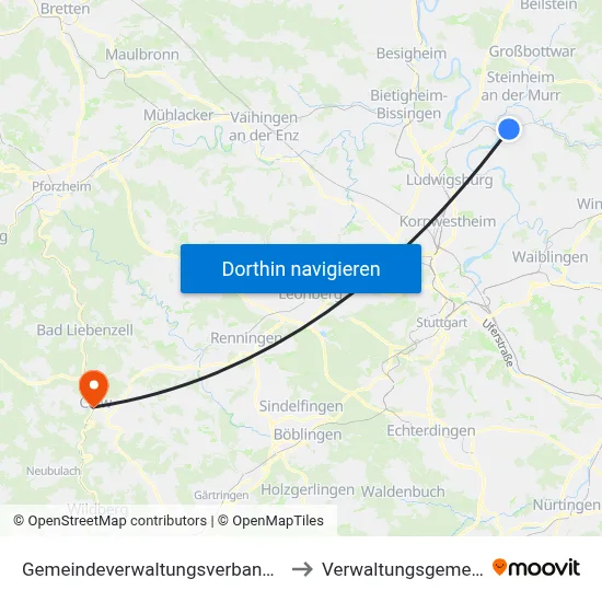 Gemeindeverwaltungsverband Marbach am Neckar to Verwaltungsgemeinschaft Calw map