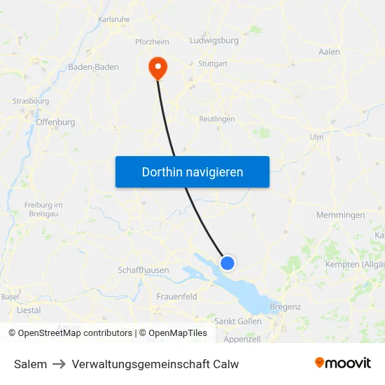 Salem to Verwaltungsgemeinschaft Calw map
