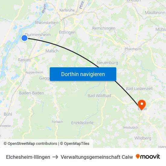 Elchesheim-Illingen to Verwaltungsgemeinschaft Calw map