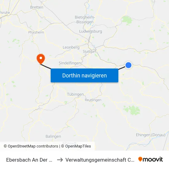 Ebersbach An Der Fils to Verwaltungsgemeinschaft Calw map