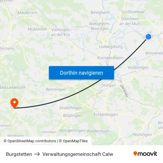 Burgstetten to Verwaltungsgemeinschaft Calw map