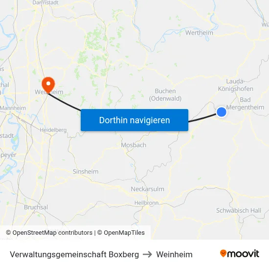 Verwaltungsgemeinschaft Boxberg to Weinheim map