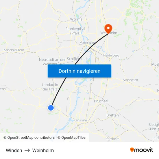 Winden to Weinheim map