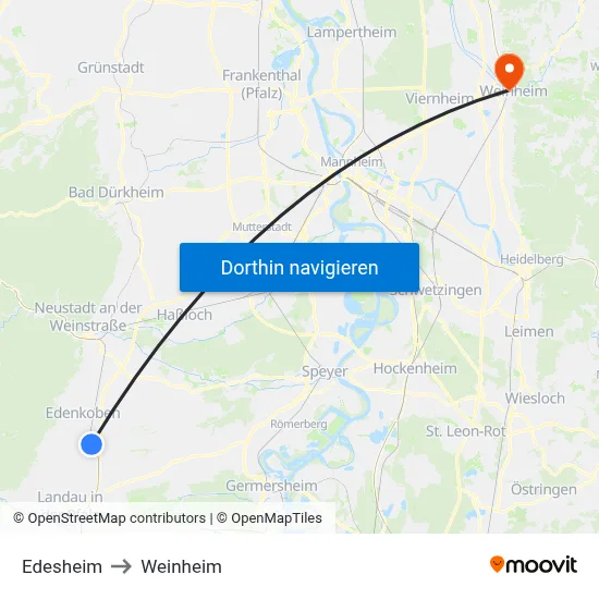 Edesheim to Weinheim map