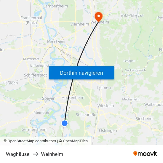 Waghäusel to Weinheim map