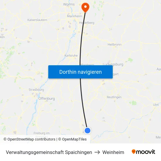 Verwaltungsgemeinschaft Spaichingen to Weinheim map