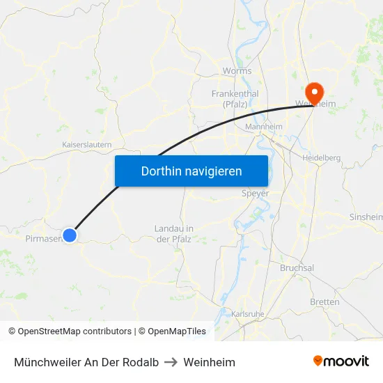 Münchweiler An Der Rodalb to Weinheim map