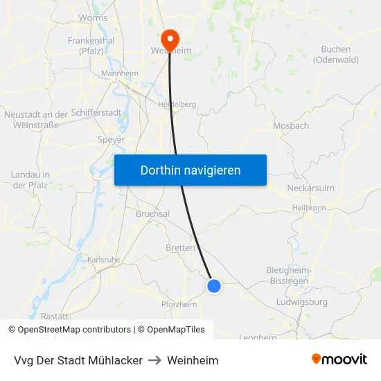 Vvg Der Stadt Mühlacker to Weinheim map