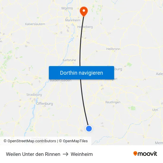 Weilen Unter den Rinnen to Weinheim map
