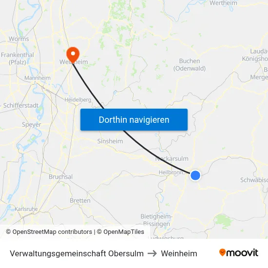 Verwaltungsgemeinschaft Obersulm to Weinheim map