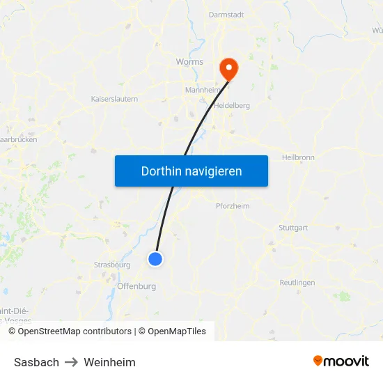 Sasbach to Weinheim map