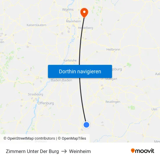 Zimmern Unter Der Burg to Weinheim map