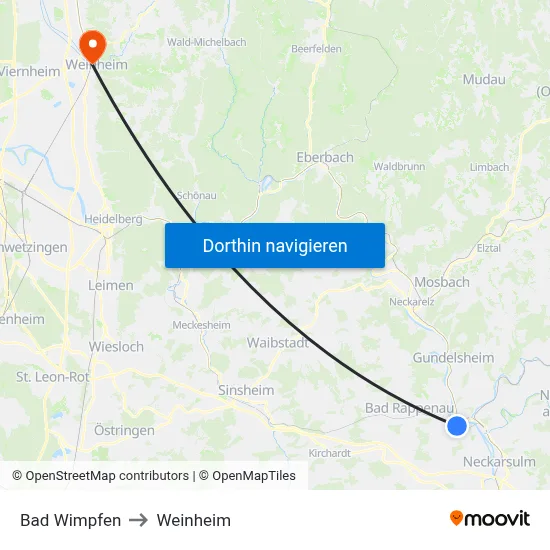 Bad Wimpfen to Weinheim map
