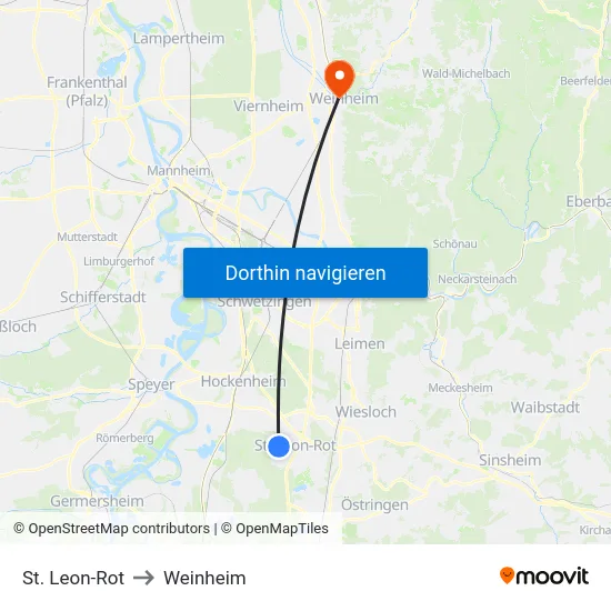St. Leon-Rot to Weinheim map