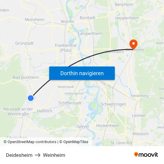 Deidesheim to Weinheim map