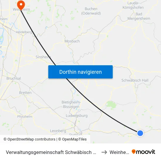 Verwaltungsgemeinschaft Schwäbisch Gmünd to Weinheim map