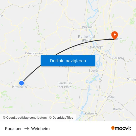 Rodalben to Weinheim map