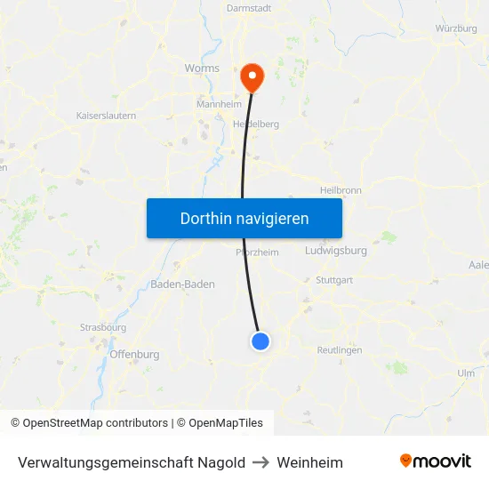 Verwaltungsgemeinschaft Nagold to Weinheim map
