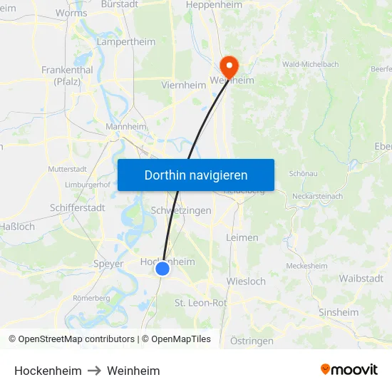 Hockenheim to Weinheim map