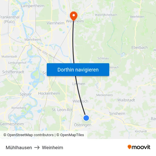 Mühlhausen to Weinheim map