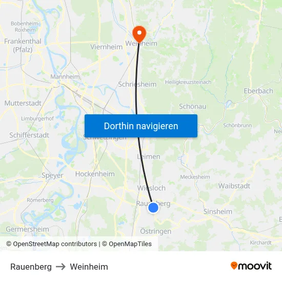 Rauenberg to Weinheim map