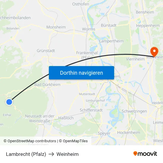 Lambrecht (Pfalz) to Weinheim map