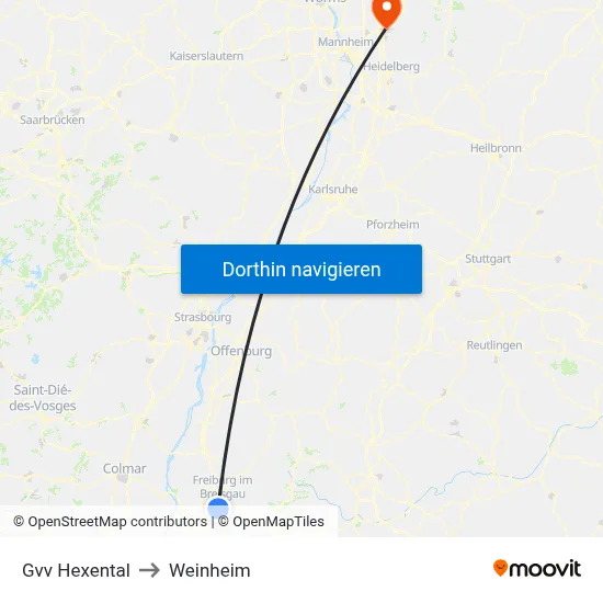 Gvv Hexental to Weinheim map