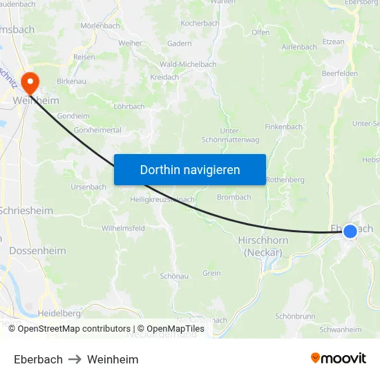Eberbach to Weinheim map